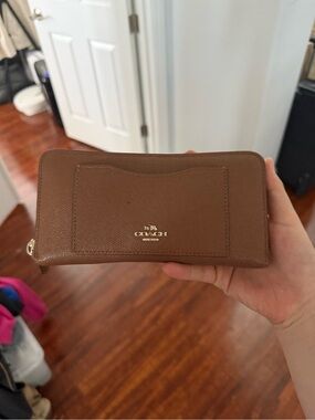 Coach Tan Brown Saffiano Zip Around Wallet